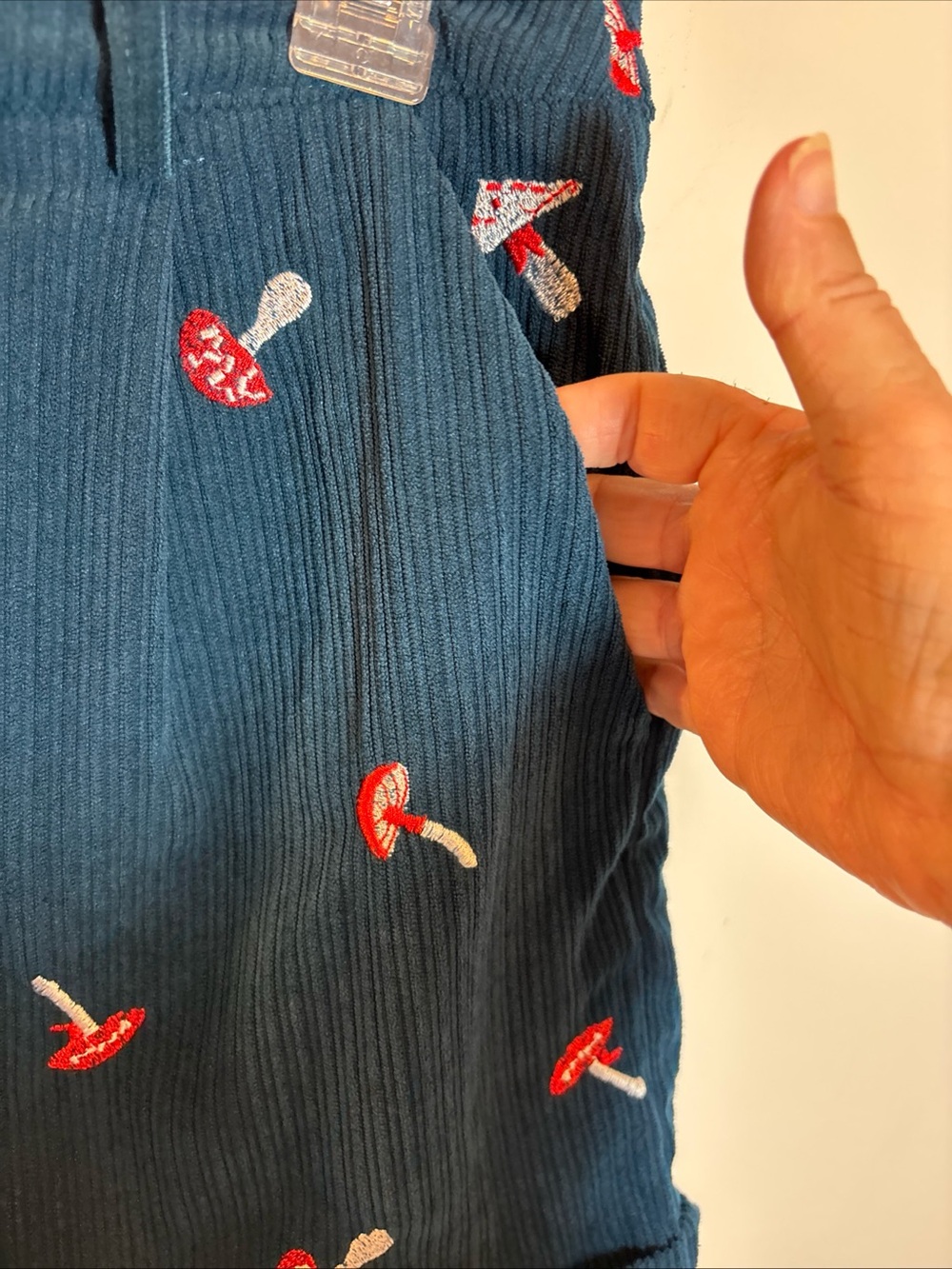 Cider Navy Corduroy Shorts with Red & White Mushroom Embroidery - Picture 8 of 11